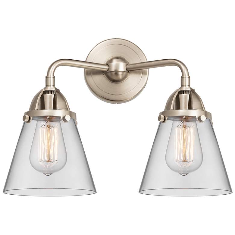 Image 1 Nouveau 2 Cone 6" 2 Light 14" Bath Light - Brushed Satin Nickel -