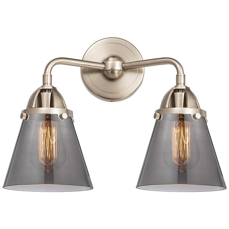 Image 1 Nouveau 2 Cone 6" 2 Light 14" Bath Light - Brushed Satin Nickel -