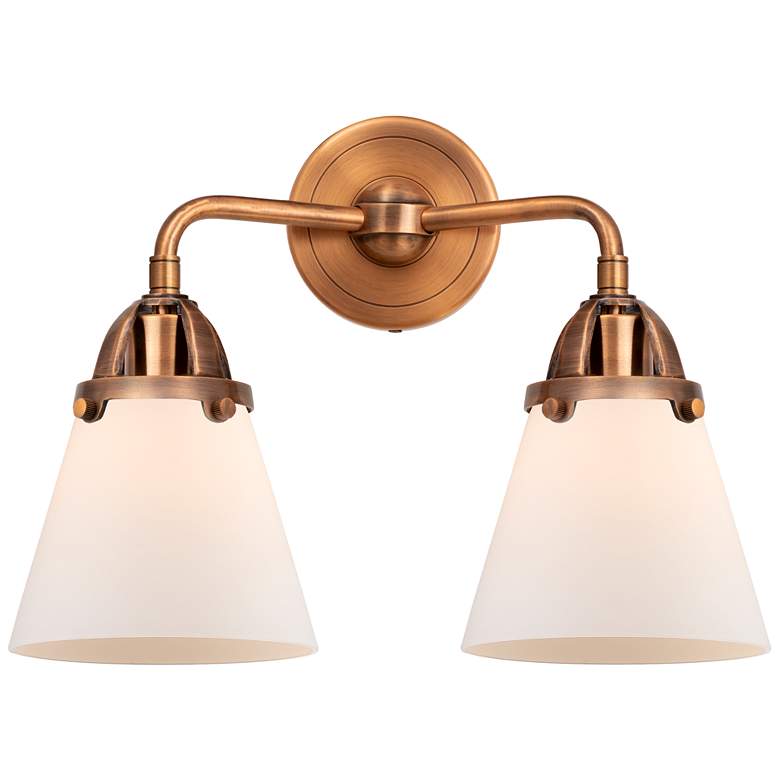 Image 1 Nouveau 2 Cone 6" 2 Light 14" Bath Light - Copper - White Shade