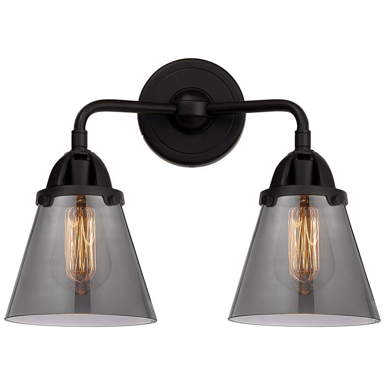 Image 1 Nouveau 2 Cone 6" 2 Light 14" Bath Light - Matte Black - Plated S