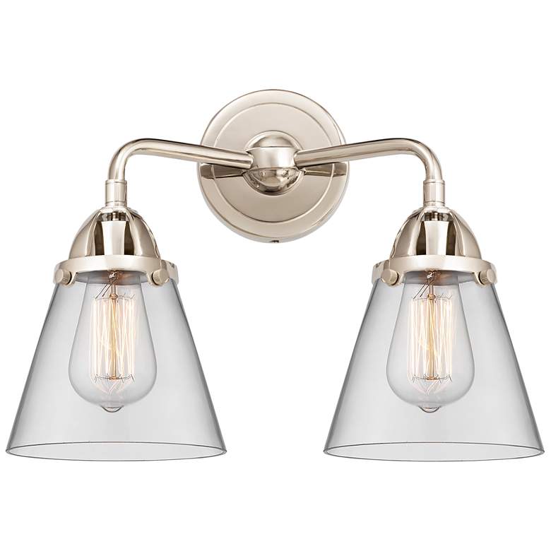 Image 1 Nouveau 2 Cone 6" 2 Light 14" Bath Light - Polished Nickel - Clea