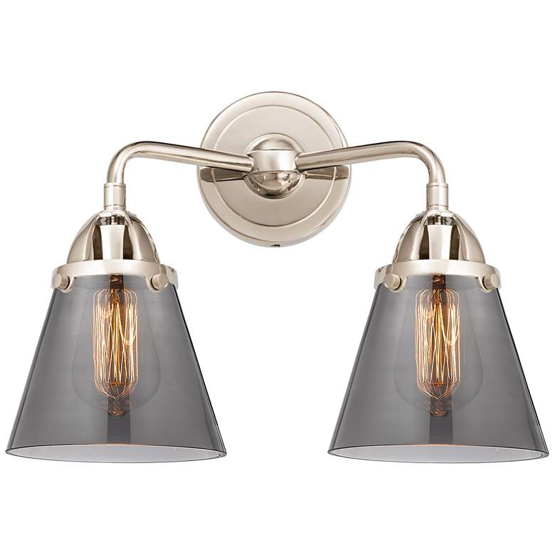 Image 1 Nouveau 2 Cone 6" 2 Light 14" Bath Light - Polished Nickel - Smok