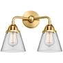 Nouveau 2 Cone 6" 2 Light 14" Bath Light - Satin Gold - Clear Sha