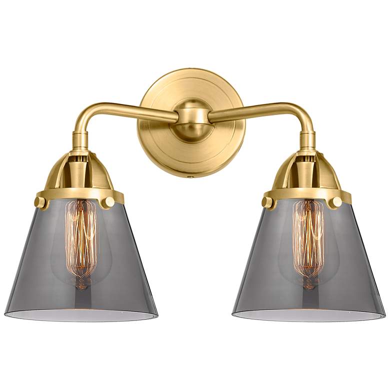 Image 1 Nouveau 2 Cone 6" 2 Light 14" Bath Light - Satin Gold - Plated Sm