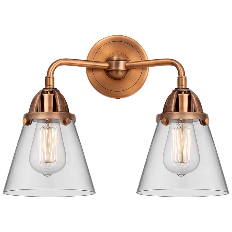 Image 1 Nouveau 2 Cone 6" 2 Light 14" LED Bath Light - Antique Copper - C