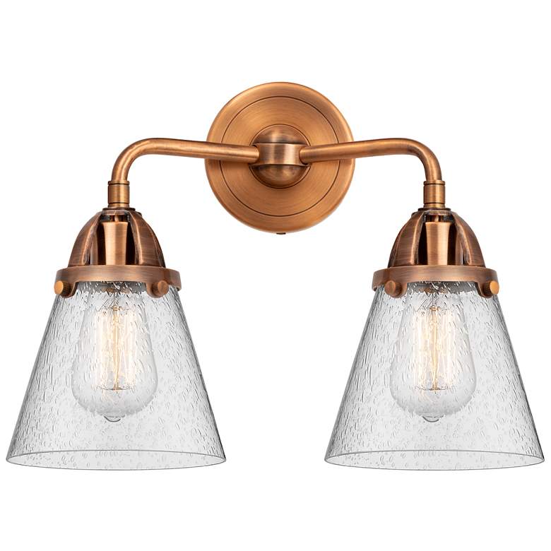 Image 1 Nouveau 2 Cone 6" 2 Light 14" LED Bath Light - Antique Copper - S