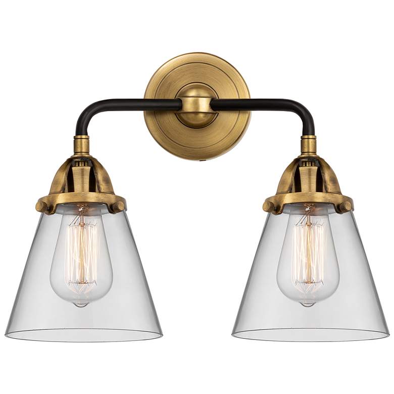 Image 1 Nouveau 2 Cone 6" 2 Light 14" LED Bath Light - Black Brass - Clea