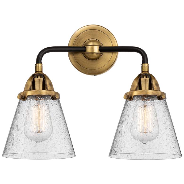 Image 1 Nouveau 2 Cone 6" 2 Light 14" LED Bath Light - Black Brass - Seed