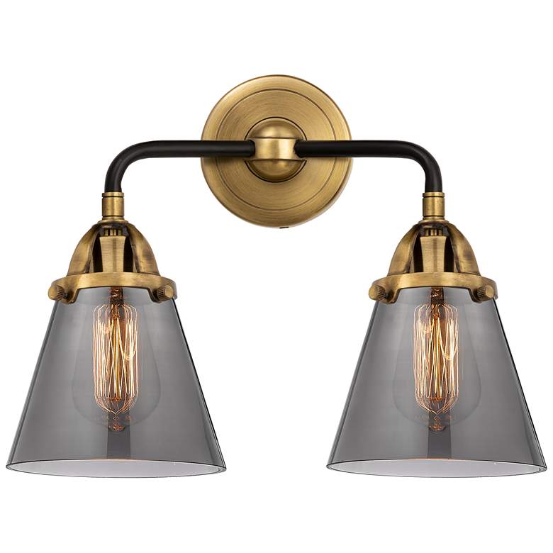 Image 1 Nouveau 2 Cone 6" 2 Light 14" LED Bath Light - Black Brass - Smok