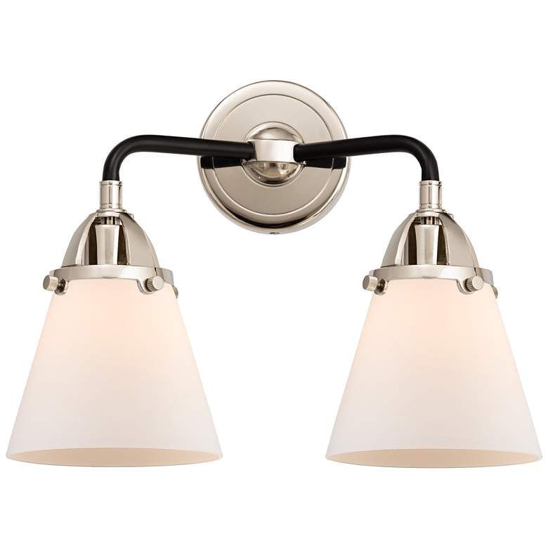 Image 1 Nouveau 2 Cone 6" 2 Light 14" LED Bath Light - Black Nickel - Whi