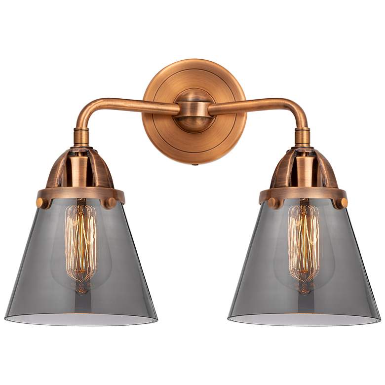 Image 1 Nouveau 2 Cone 6" 2 Light 14" LED Bath Light - Copper - Smoke Sha