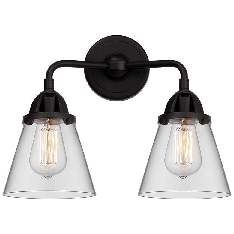 Image 1 Nouveau 2 Cone 6" 2 Light 14" LED Bath Light - Matte Black - Clea