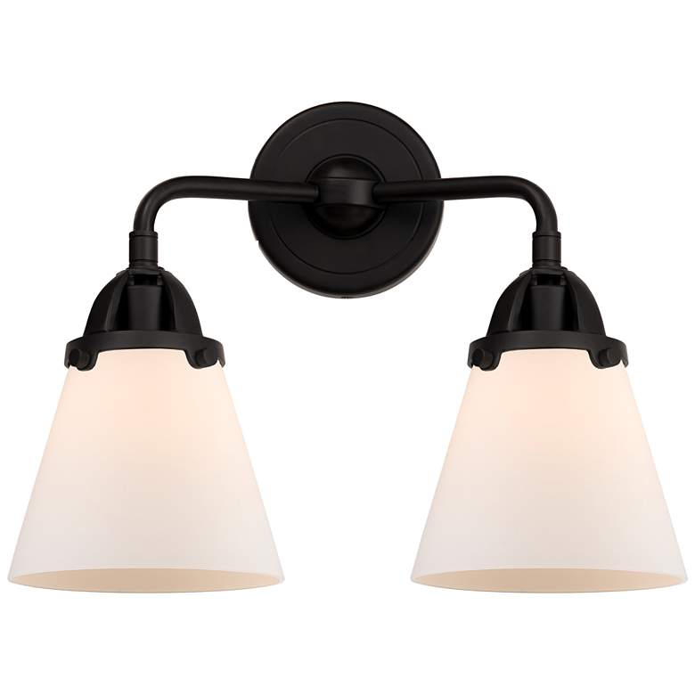 Image 1 Nouveau 2 Cone 6" 2 Light 14" LED Bath Light - Matte Black - Whit