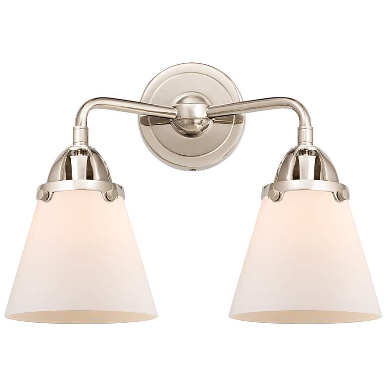 Image 1 Nouveau 2 Cone 6" 2 Light 14" LED Bath Light - Polished Nickel -