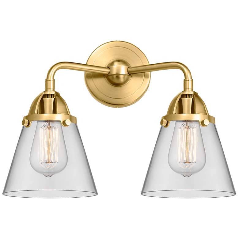 Image 1 Nouveau 2 Cone 6" 2 Light 14" LED Bath Light - Satin Gold - Clear