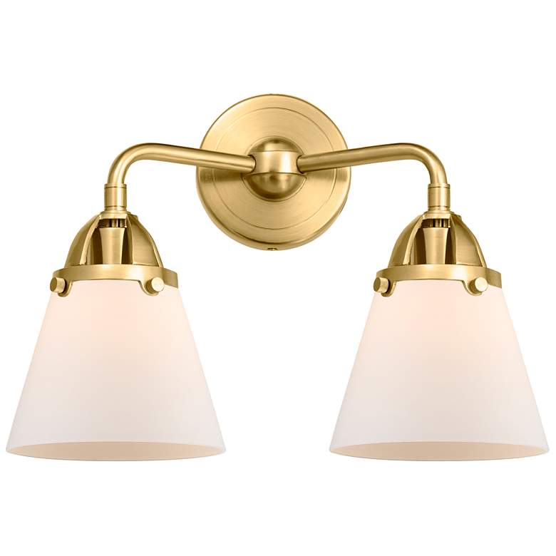 Image 1 Nouveau 2 Cone 6" 2 Light 14" LED Bath Light - Satin Gold - White