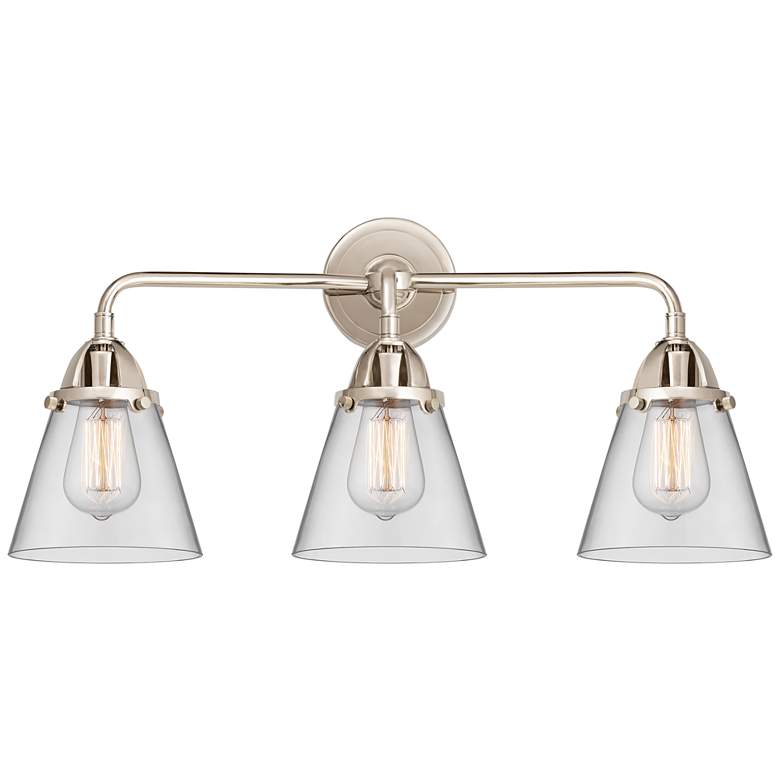 Image 1 Nouveau 2 Cone 6" 3 Light 24" Bath Light - Polished Nickel - Clea