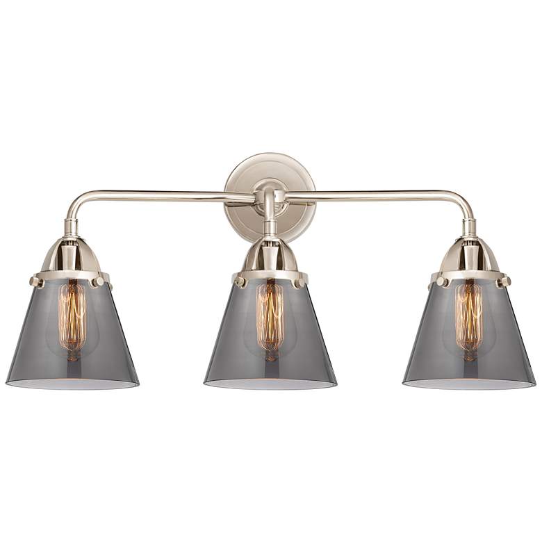 Image 1 Nouveau 2 Cone 6" 3 Light 24" Bath Light - Polished Nickel - Smok