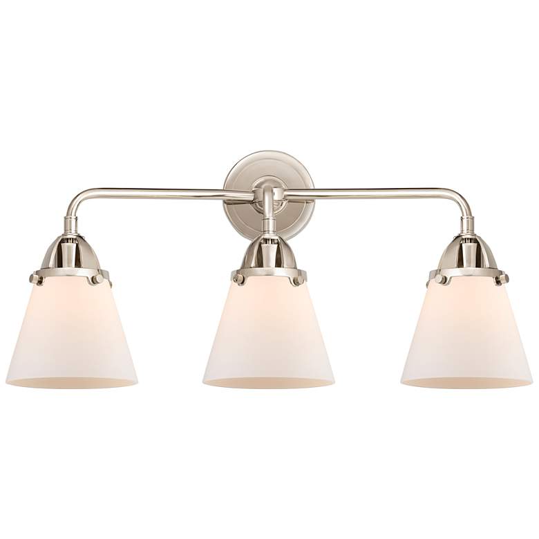 Image 1 Nouveau 2 Cone 6" 3 Light 24" Bath Light - Polished Nickel - Whit