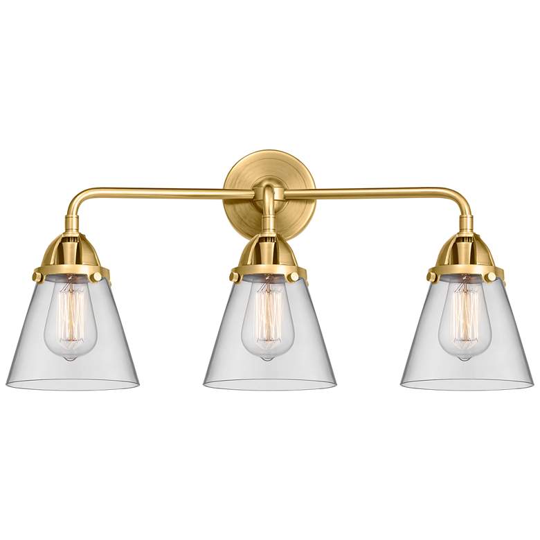 Image 1 Nouveau 2 Cone 6" 3 Light 24" Bath Light - Satin Gold - Clear Sha