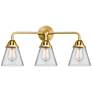 Nouveau 2 Cone 6" 3 Light 24" Bath Light - Satin Gold - Clear Sha