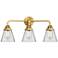 Nouveau 2 Cone 6" 3 Light 24" Bath Light - Satin Gold - Clear Sha