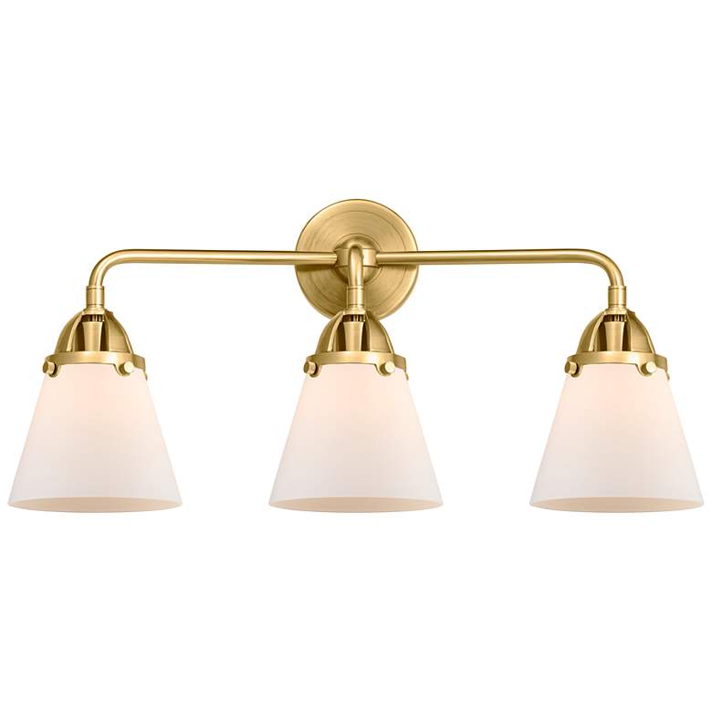 Image 1 Nouveau 2 Cone 6" 3 Light 24" Bath Light - Satin Gold - Matte Whi