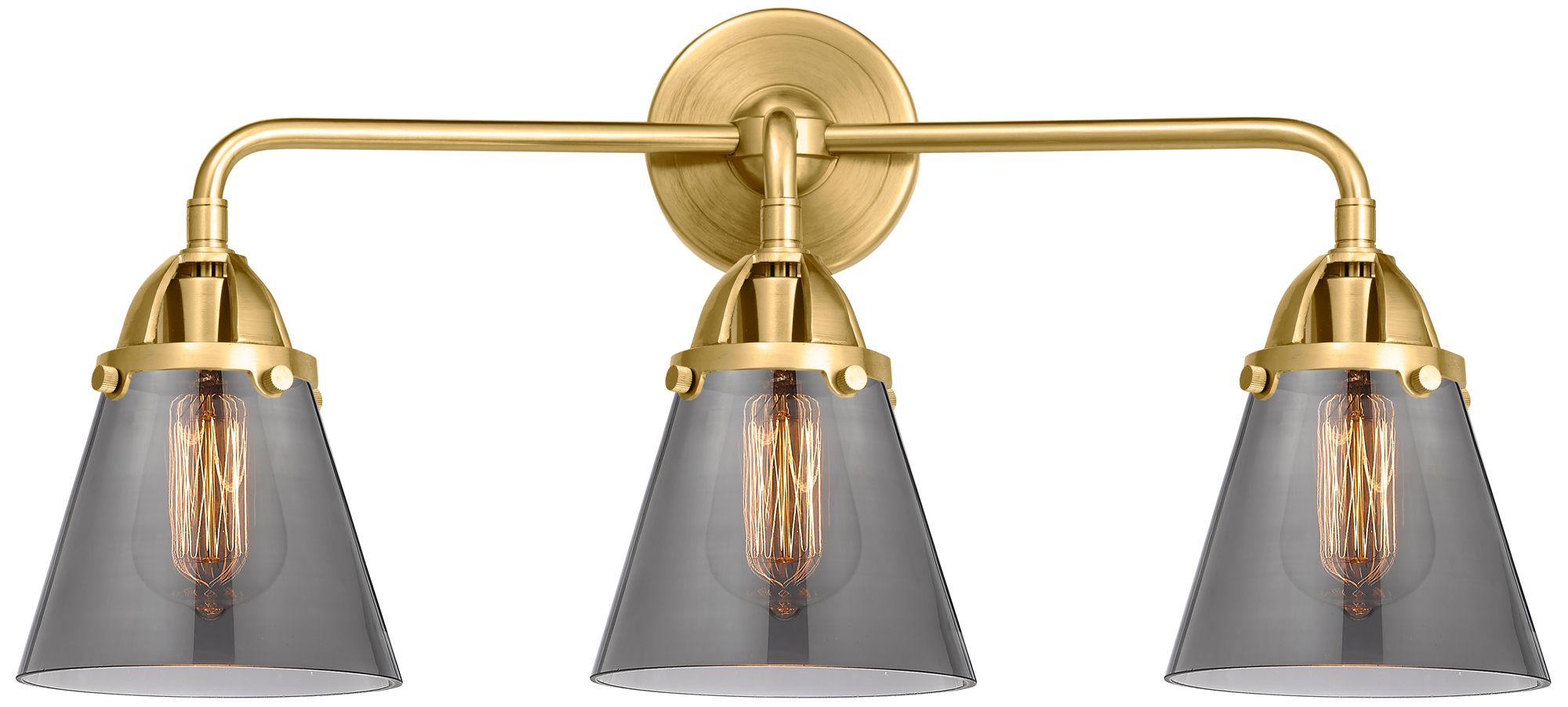 Nouveau 2 Cone 6" 3 Light 24" Bath Light - Satin Gold - Plated Sm