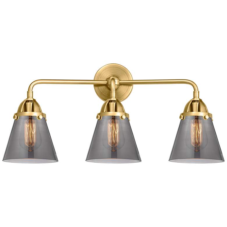 Image 1 Nouveau 2 Cone 6" 3 Light 24" LED Bath Light - Satin Gold - Smoke