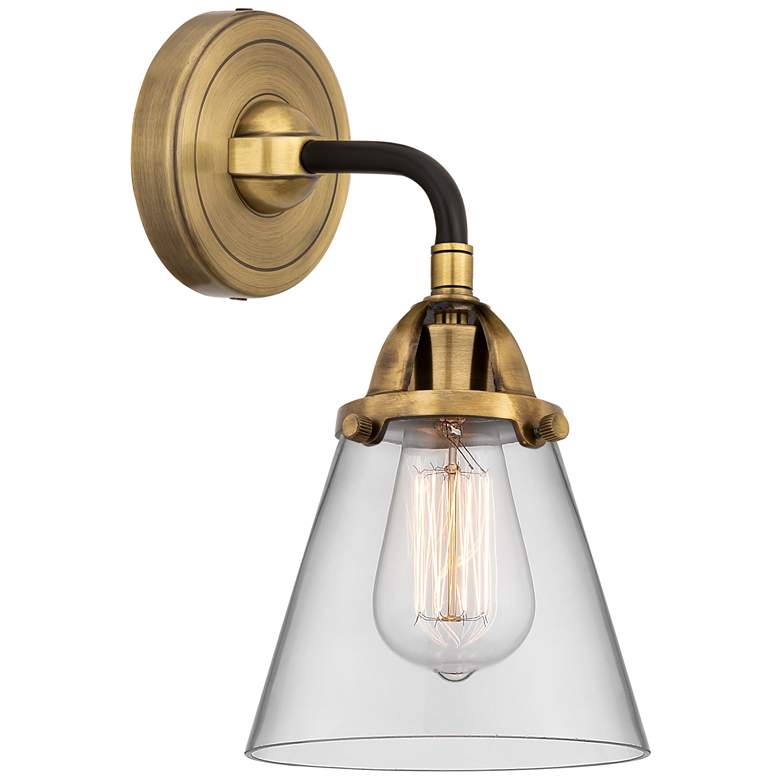 Image 1 Nouveau 2 Cone 6" Incandescent Sconce - Black Brass Finish - Clear Sha