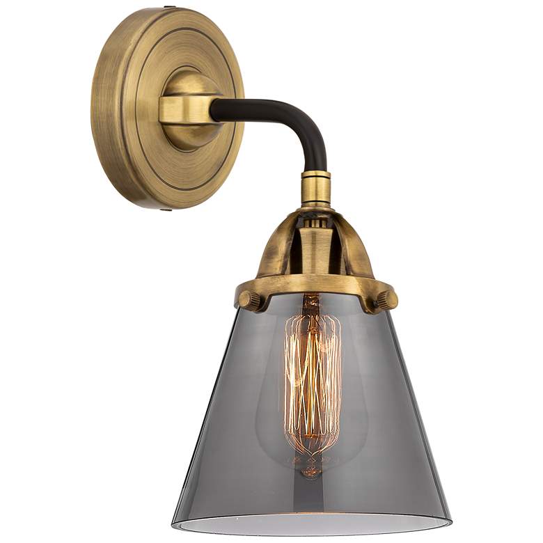 Image 1 Nouveau 2 Cone 6" Incandescent Sconce - Black Brass - Plated Smoke Sha