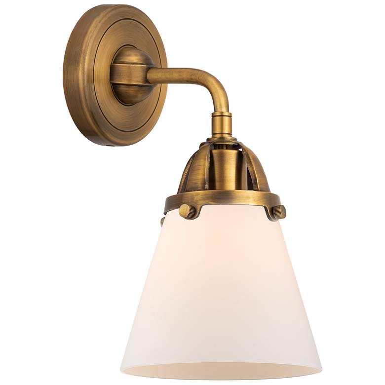 Image 1 Nouveau 2 Cone 6" Incandescent Sconce - Brass Finish - Matte White Sha