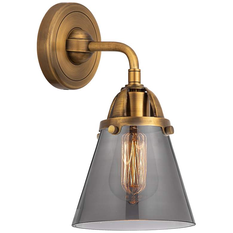 Image 1 Nouveau 2 Cone 6" Incandescent Sconce - Brass Finish - Plated Smoke Sh
