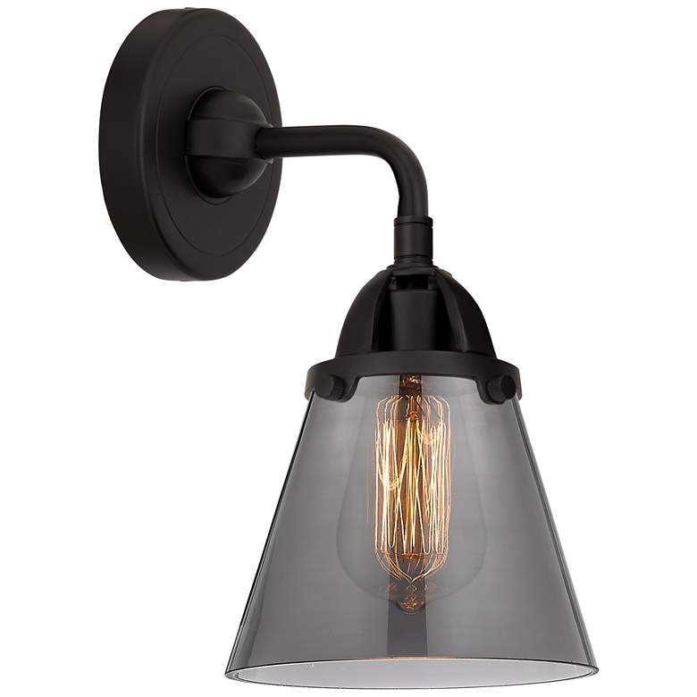 Image 1 Nouveau 2 Cone 6" Incandescent Sconce - Matte Black - Plated Smoke Sha