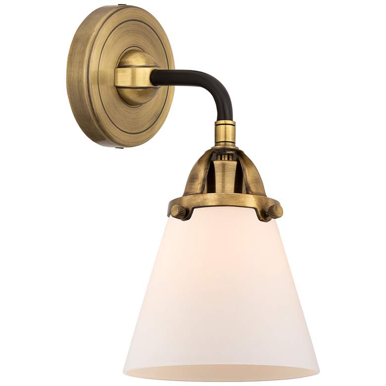 Image 1 Nouveau 2 Cone 6" LED Sconce - Black Brass Finish - Matte White Shade