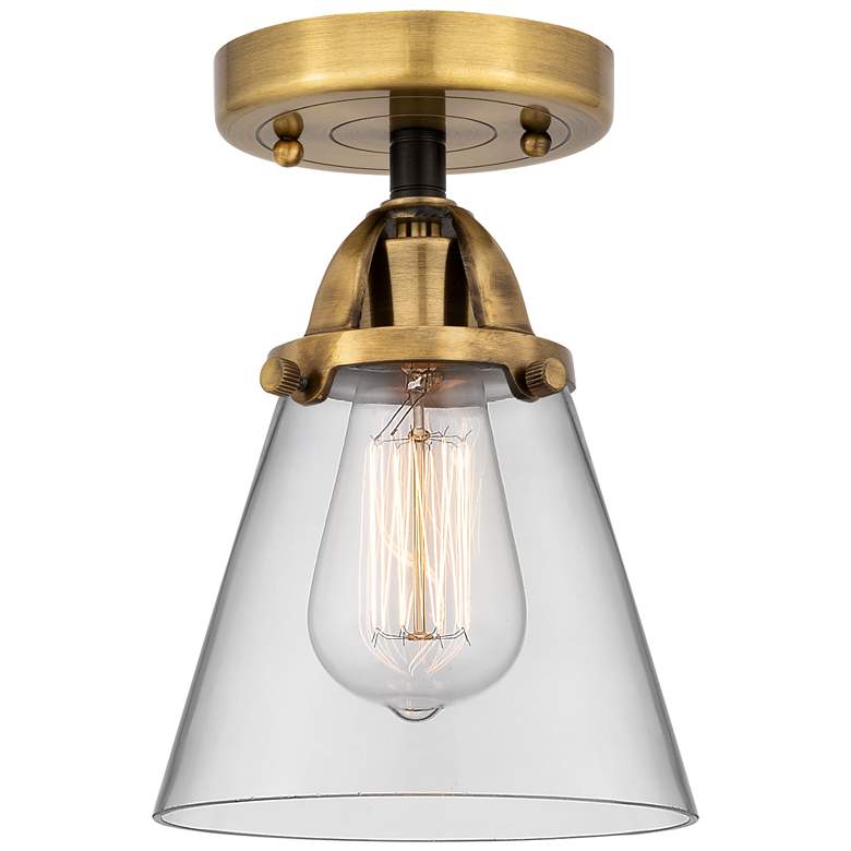 Image 1 Nouveau 2 Cone 6" LED Semi-Flush Mount - Black Antique Brass - Clear