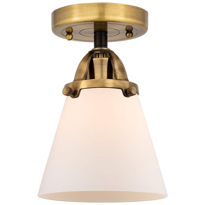 Image 1 Nouveau 2 Cone 6" LED Semi-Flush Mount - Black Brass - Matte White