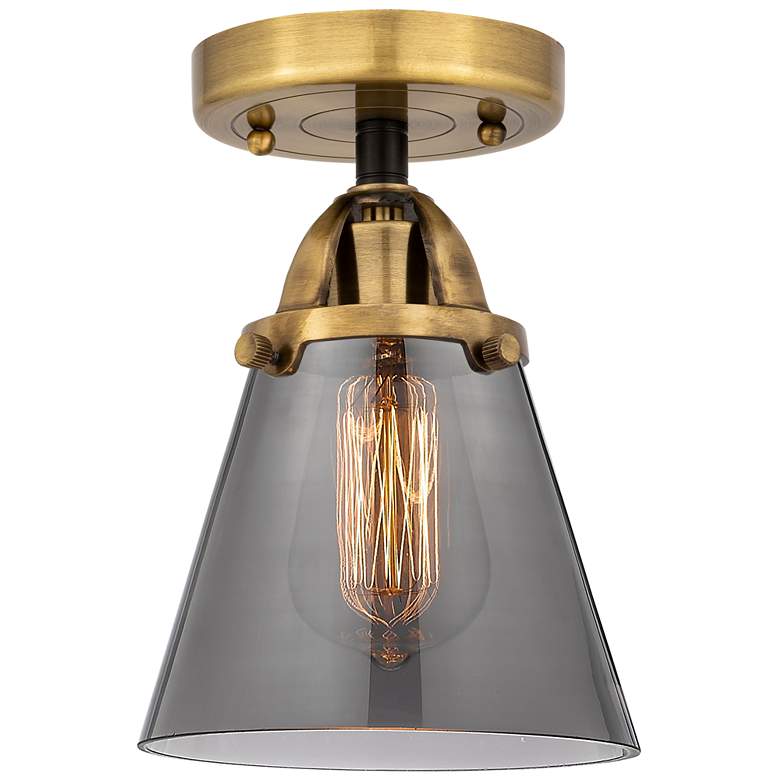 Image 1 Nouveau 2 Cone 6" LED Semi-Flush Mount - Black Brass - Plated Smoke