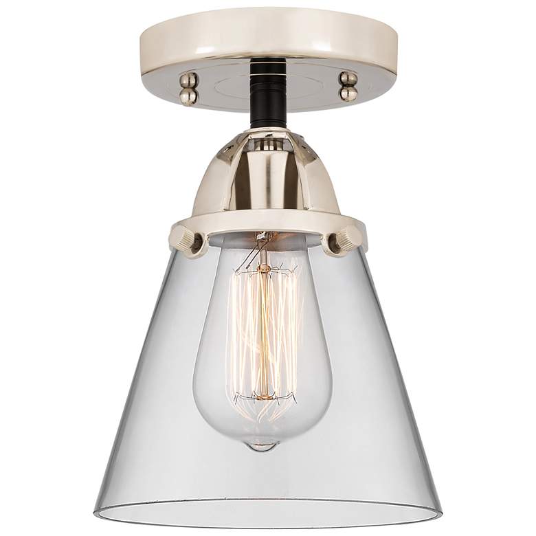 Image 1 Nouveau 2 Cone 6" LED Semi-Flush Mount - Black Polished Nickel - Clear
