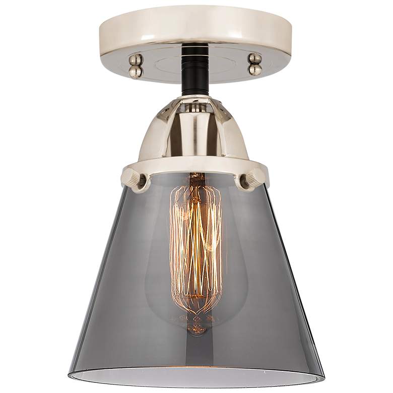 Image 1 Nouveau 2 Cone 6" LED Semi-Flush Mount - Black Polished Nickel - Smoke