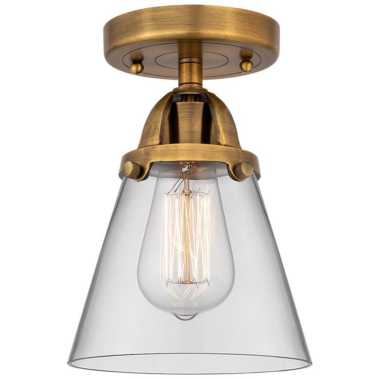 Image 1 Nouveau 2 Cone 6" LED Semi-Flush Mount - Brushed Brass - Clear Shade