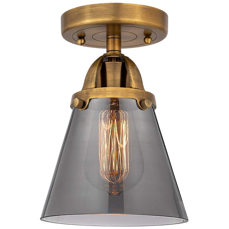 Image 1 Nouveau 2 Cone 6" LED Semi-Flush Mount - Brushed Brass - Plated Smoke