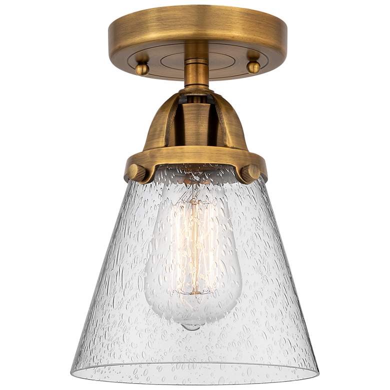 Image 1 Nouveau 2 Cone 6" LED Semi-Flush Mount - Brushed Brass - Seedy Shade