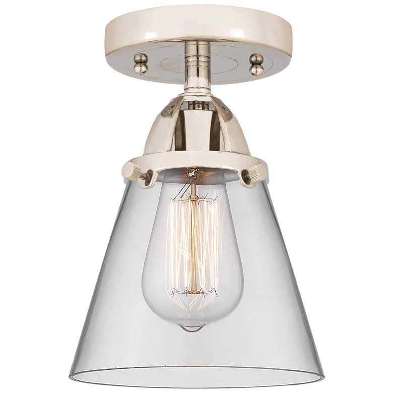 Image 1 Nouveau 2 Cone 6" LED Semi-Flush Mount - Polished Nickel - Clear Shade