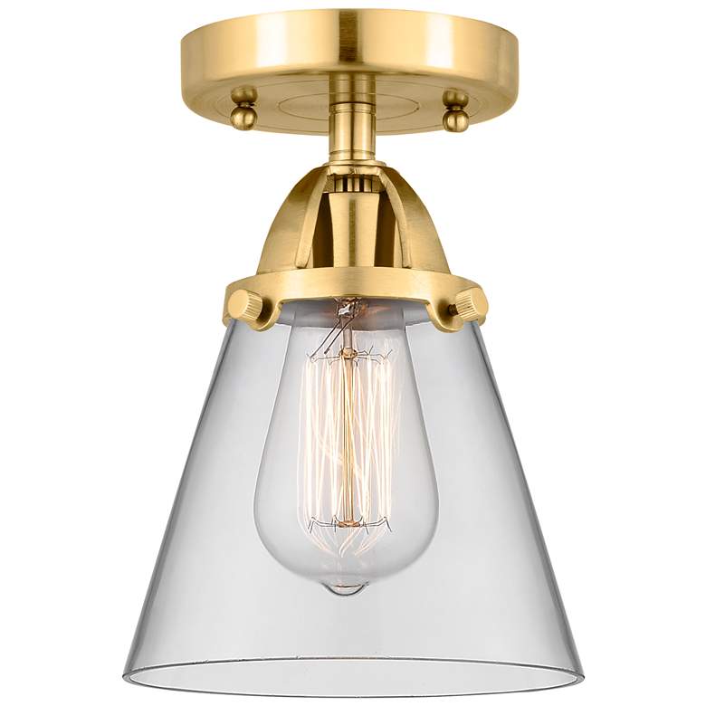 Image 1 Nouveau 2 Cone 6 inch LED Semi-Flush Mount - Satin Gold - Clear Shade