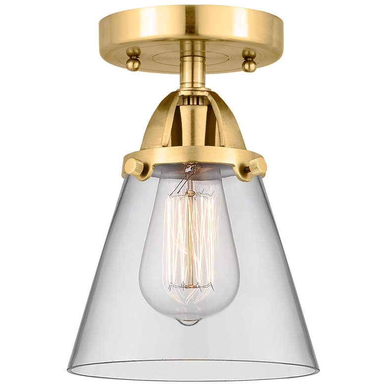 Image 1 Nouveau 2 Cone 6" LED Semi-Flush Mount - Satin Gold - Clear Shade