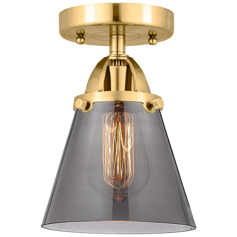 Image 1 Nouveau 2 Cone 6" LED Semi-Flush Mount - Satin Gold - Plated Smoke
