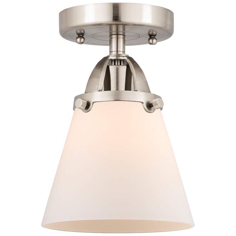 Image 1 Nouveau 2 Cone 6" LED Semi-Flush Mount - Satin Nickel - Matte White