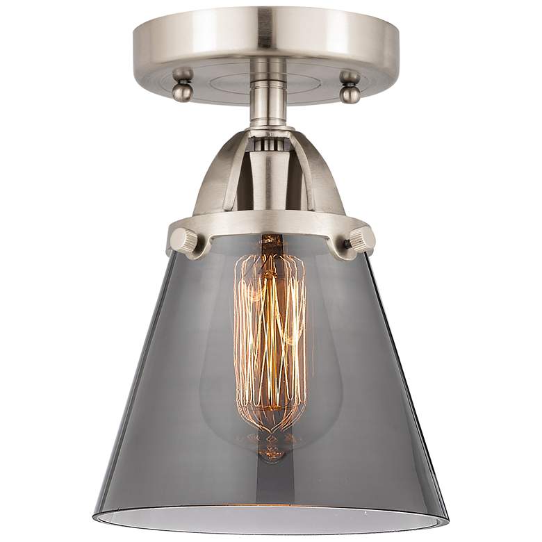 Image 1 Nouveau 2 Cone 6" LED Semi-Flush Mount - Satin Nickel - Plated Smoke