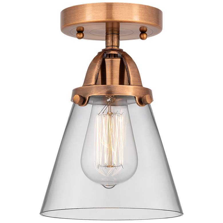Image 1 Nouveau 2 Cone 6" Semi-Flush Mount - Antique Copper - Clear Shade